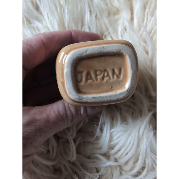 Vintage Mini Square Tan Mushroom Applique Toothpick Holder, Japan Enesco - Picture 5 of 8